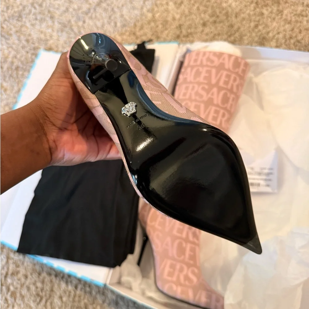 Versace Pink Allover Logo Pointed Toe Athletic Boots